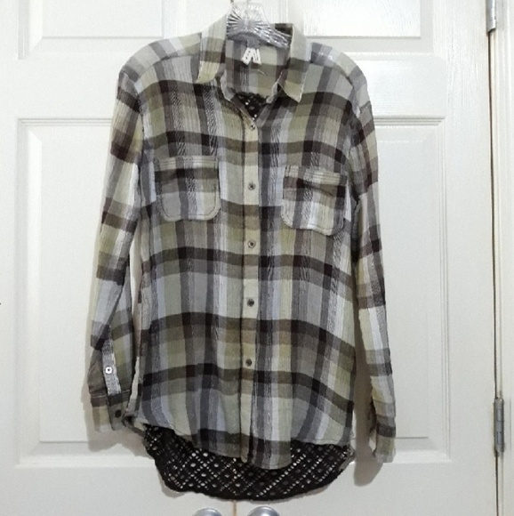 Free People | Crochet back plaid button down S - Picture 2 of 8